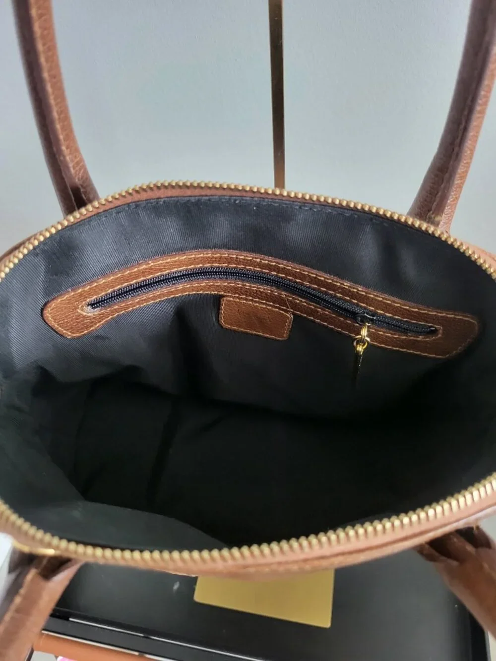Vintage Escada brown leather with crocodile effect embossed finish